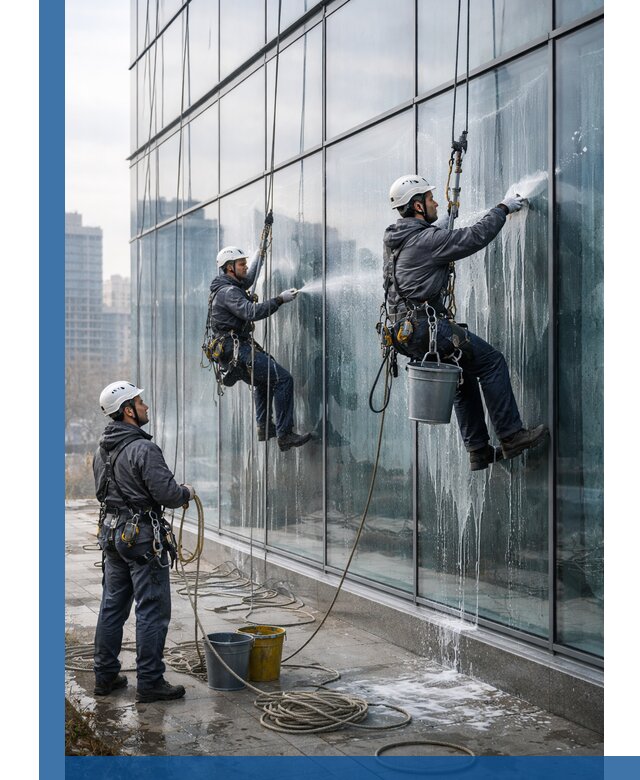 Промышленная мойка панорамных окон на высоте в Шуе