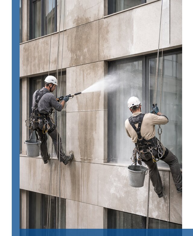 Послестроительная мойка фасада промышленным альпинизмом в Шуе