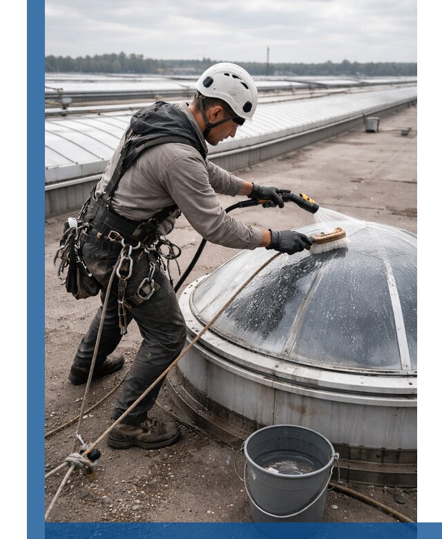 Мойка зенитных фонарей на кровле для промышленных объектов в Шуе