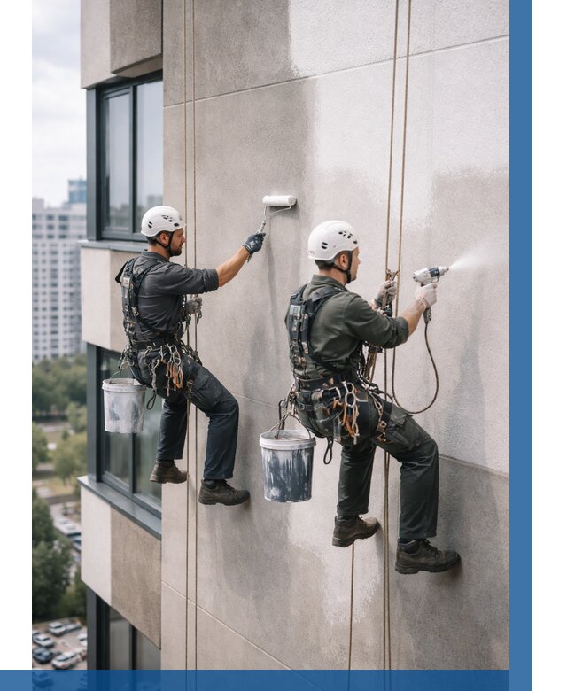 Покраска фасада альпинистами в Шуе от 308 р. | ВЫСОТНИК-Шуя