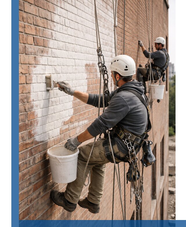 Покраска кирпичного фасада с доступным альпинистским сервисом в Шуе
