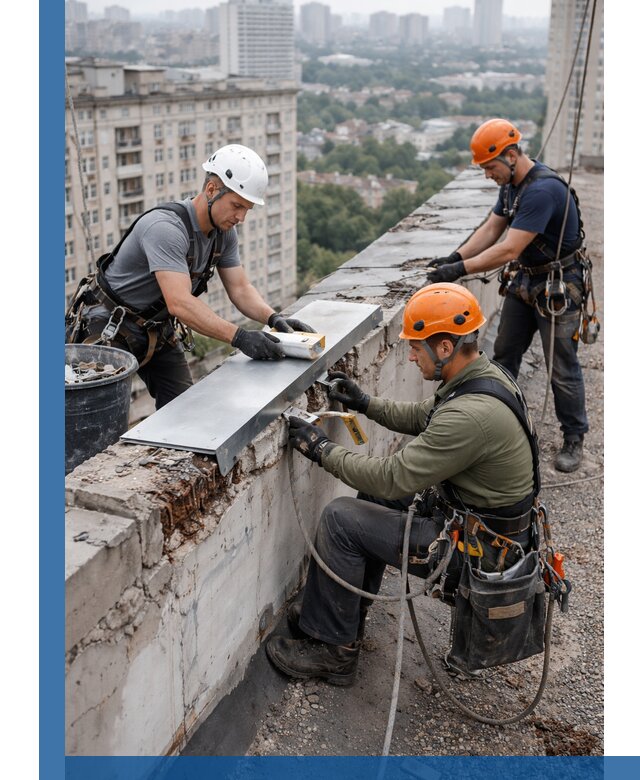 Ремонт парапета на кровле в Шуе, высотные работы с гарантией