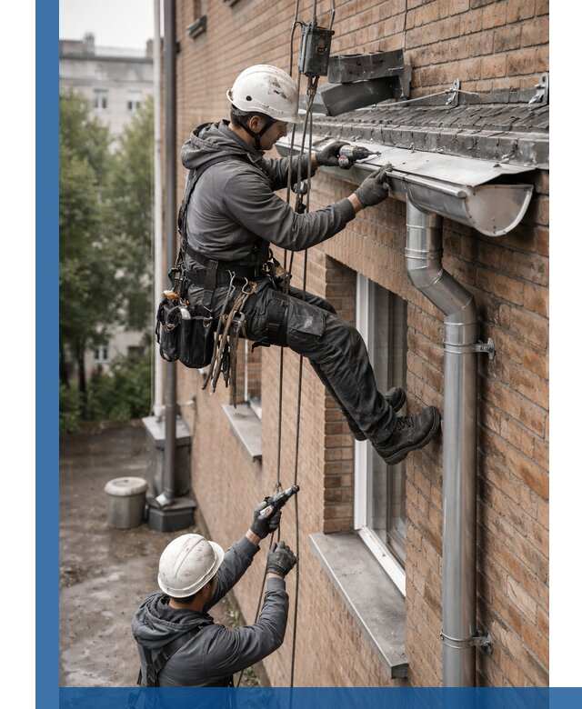 Монтаж водосточной системы на здании в Шуе под ключ