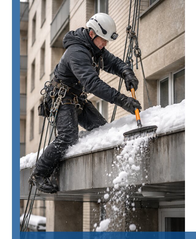 Очистка козырьков от снега в Шуе круглогодично безопасно