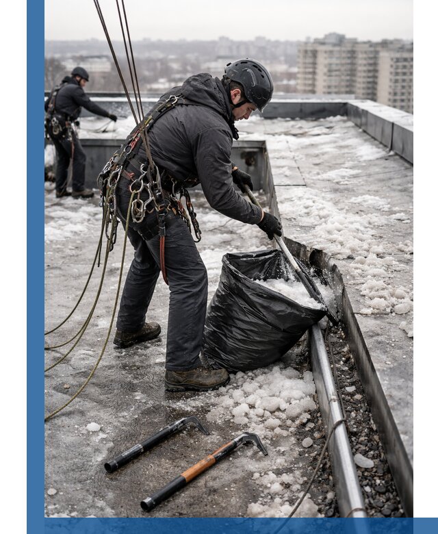 Аварийная очистка кровли в Шуе от промальпинистов