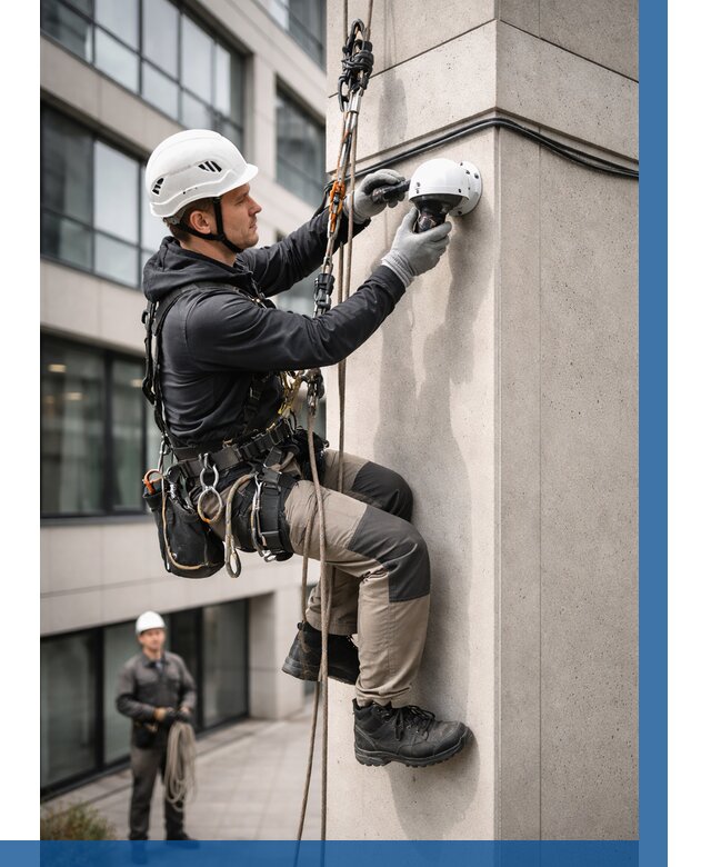 Монтаж камер видеонаблюдения на фасаде в Шуе от 8738 р.-ВЫСОТНИК-Шуя