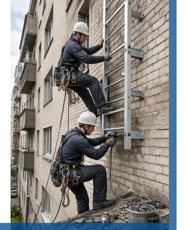 Монтаж пожарной лестницы в Шуе от 25700 р заказать у ВЫСОТНИК-Шуя