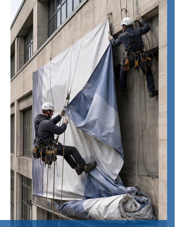 Демонтаж баннеров с фасада в Шуе от 4626 р. | ВЫСОТНИК-Шуя