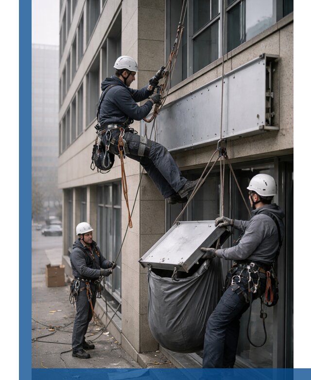 Демонтаж рекламной вывески с высотными работами в Шуе