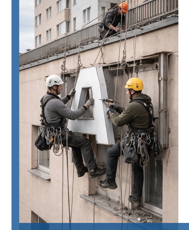Ремонт и восстановление наружных вывесок на высоте в Шуе