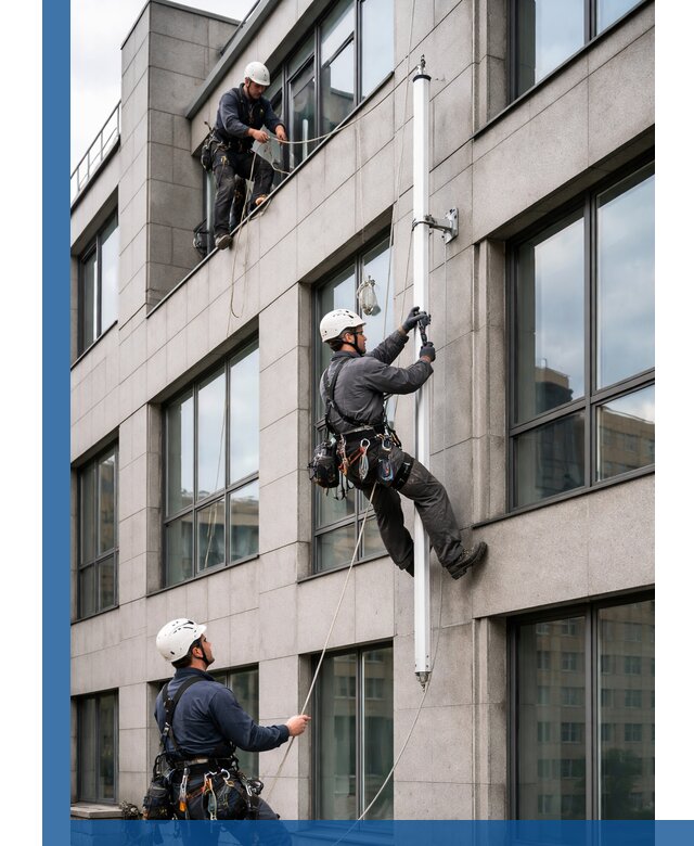 Монтаж флагштока на фасаде здания с креплением и герметикой в Шуе