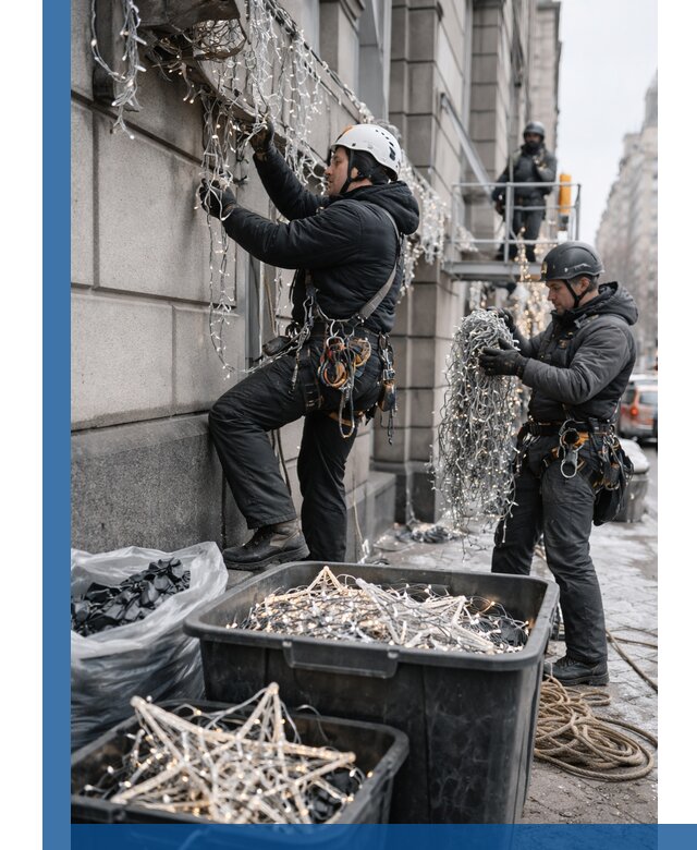 Демонтаж новогоднего оформления и гирлянд в Шуе