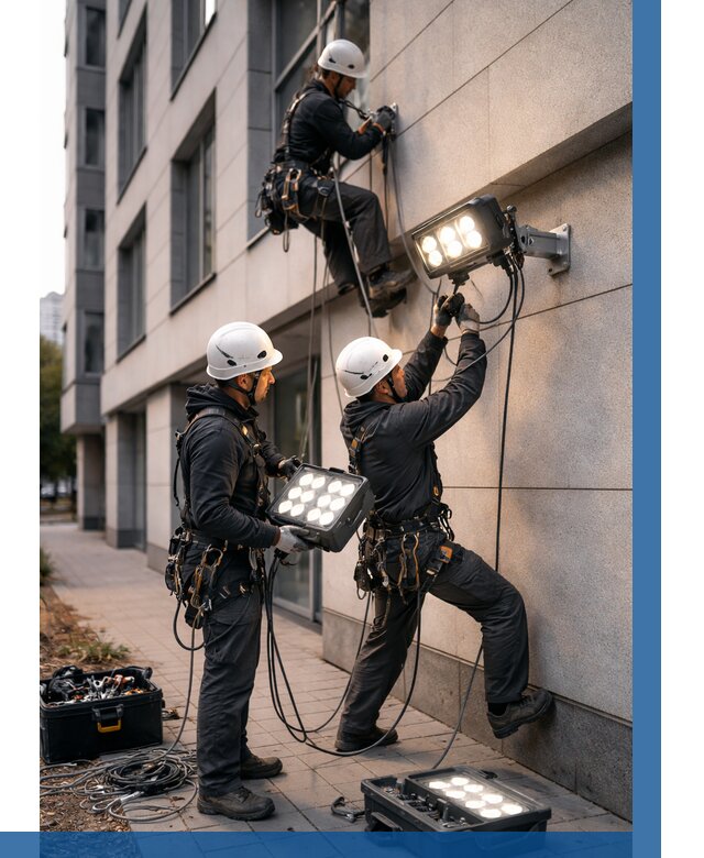 Монтаж прожекторов на фасаде в Шуе от 7710 р. | ВЫСОТНИК-Шуя