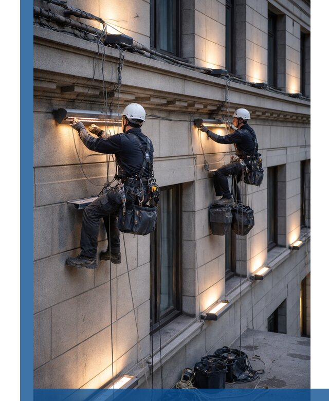 Монтаж архитектурной подсветки фасадов зданий в Шуе