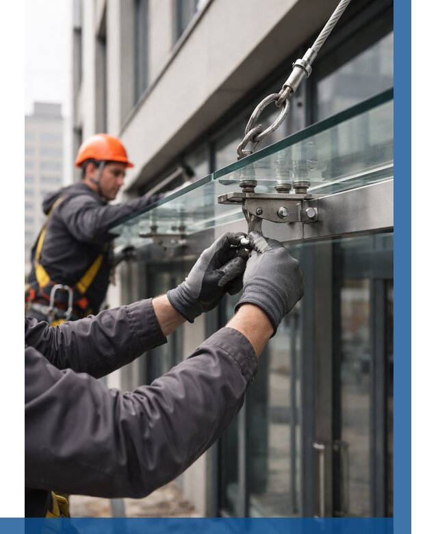 Монтаж стеклянных козырьков в Шуе от 8738 р. | ВЫСОТНИК-Шуя