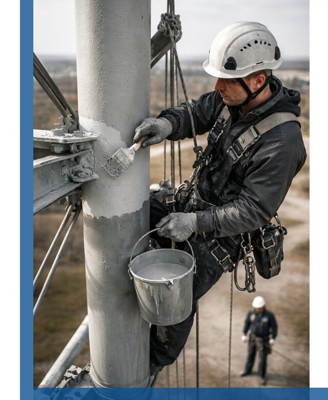 Покраска мачт связи в Шуе промышленными альпинистами