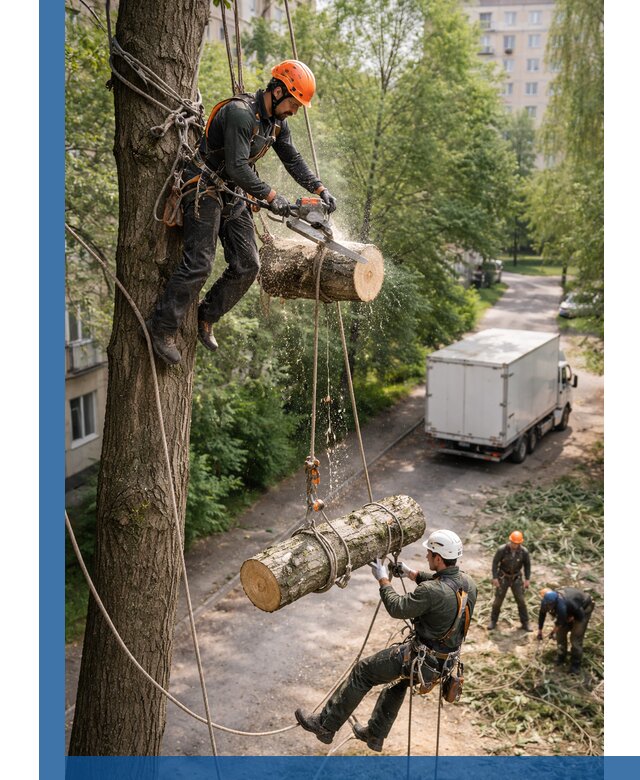 Спил деревьев альпинистами в Шуе, безопасно и без повреждений