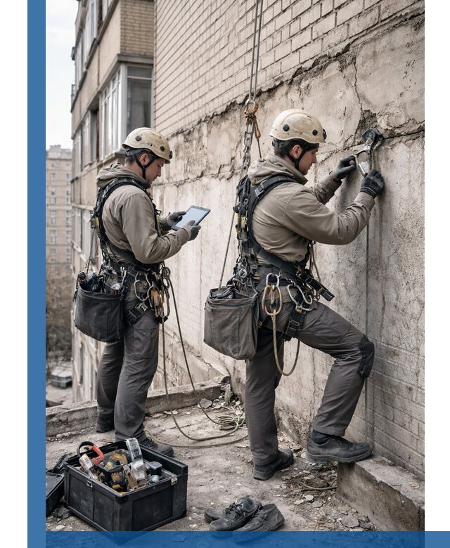 Обследование фасада промышленными альпинистами в Шуе