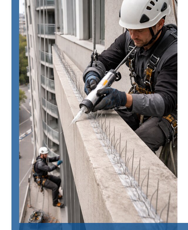 Установка шипов от птиц на фасадах и кровлях в Шуе